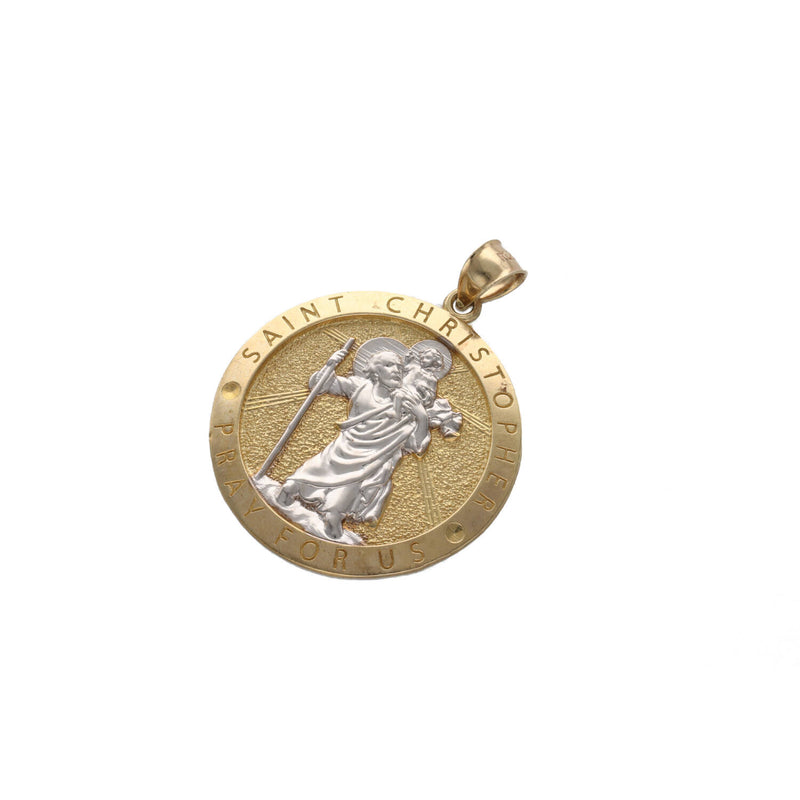 10 Karat Gold Two Tone St Christopher "Pray For Us" Medal