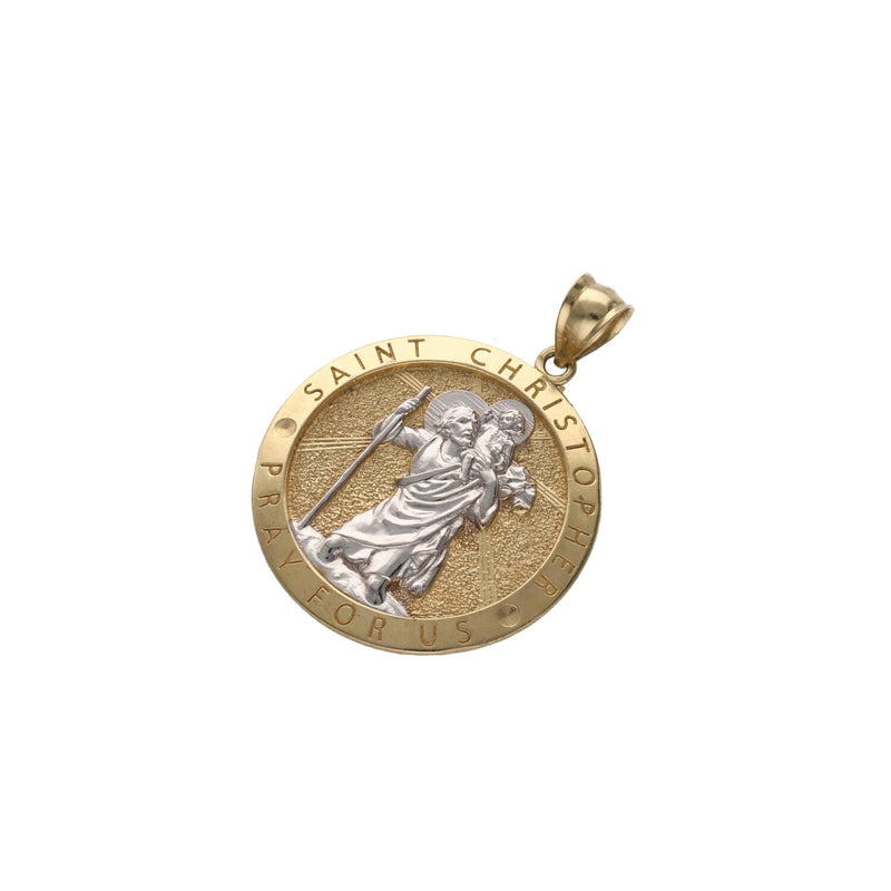 14 Karat Gold Two Tone Saint Christopher "PRAY FOR US" Medal