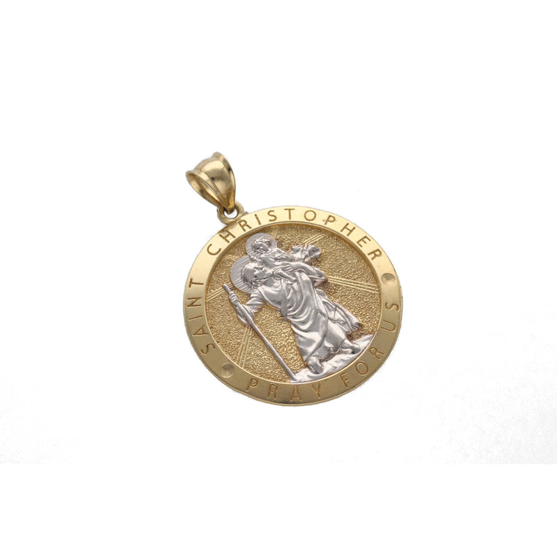 14 Karat Gold Two Tone Saint Christopher "PRAY FOR US" Medal