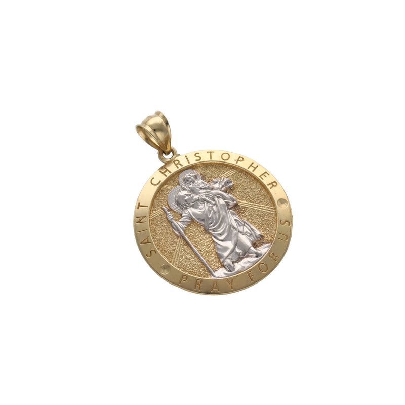 10 Karat Gold Two Tone St Christopher "Pray For Us" Medal