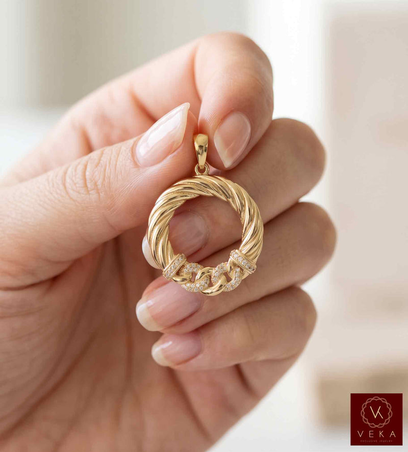 14K Gold & CZ Twist Cuban Small Medium Women Charm