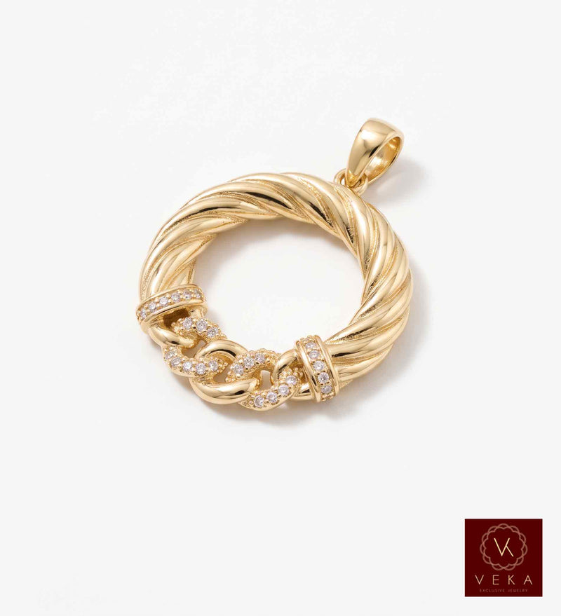 14K Gold & CZ Twist Cuban Small Medium Women Charm