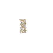 Top-down view of 1.18 CTW natural diamonds pavé set in a 10K gold edge Cuban link band.