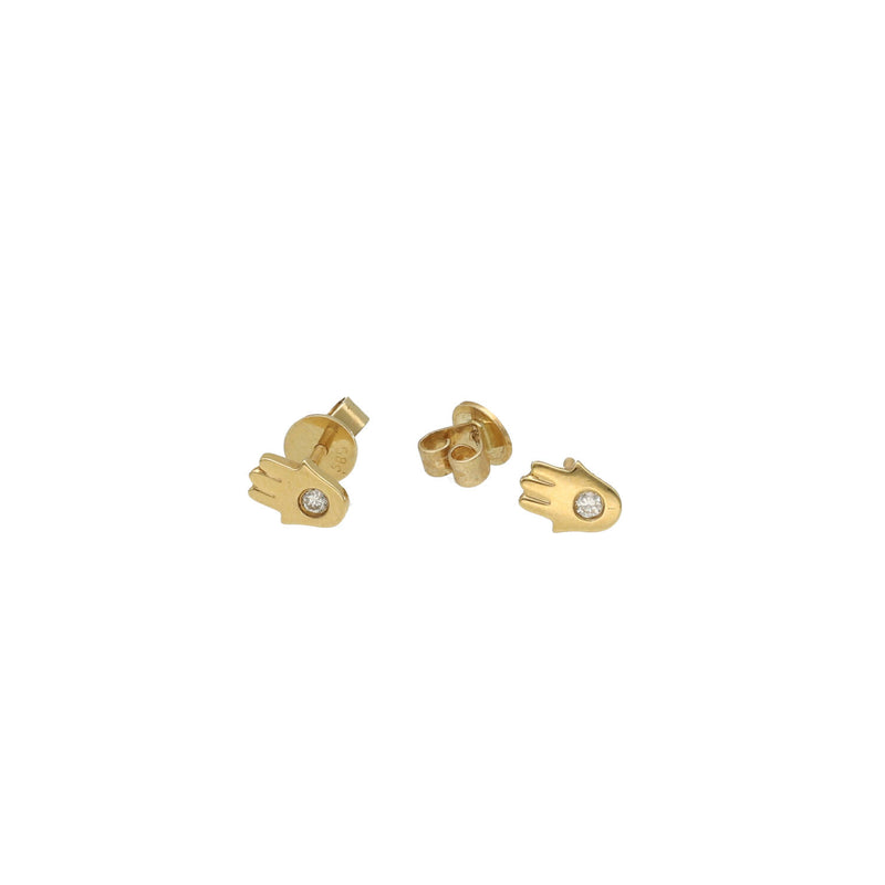 14k Gold Hamsa with Real Round Diamond with screw back mechanism.