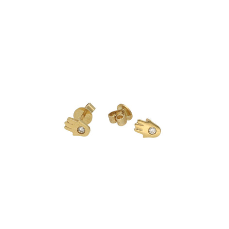 14 Karat Gold & 0.06Ctw Diamond Single Stone Hamsa Earrings Studs