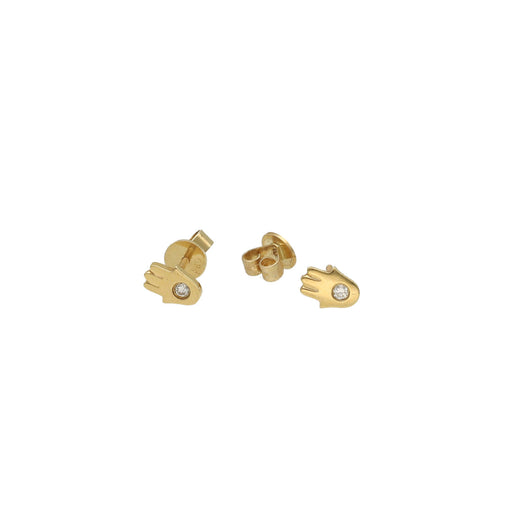 14k Gold Hamsa with Real Round Diamond with screw back mechanism.