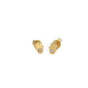 14k Gold Hamsa with Real Round Diamond with screw back mechanism.