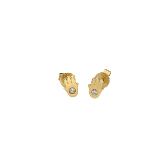 14k Gold Hamsa with Real Round Diamond with screw back mechanism.