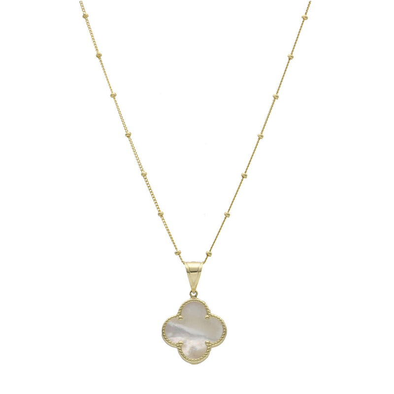 14 Karat Gold Mother of Pearl Flower Beads Necklace