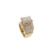 Close-up of the square head of the ring, showing the brilliant natural diamonds set in 10K yellow gold