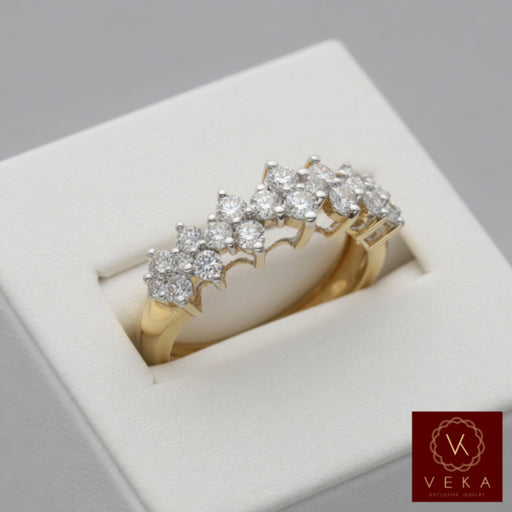 Exquisite 14K Yellow Gold Diamond Honeycomb Ring - 1.10 CTW | Close-up view in white display box | Veka Jewelry
