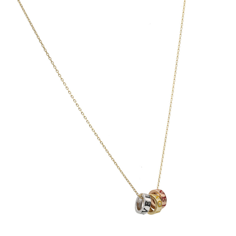 14 Karat Three Tone Gold Three Love Rings Necklace