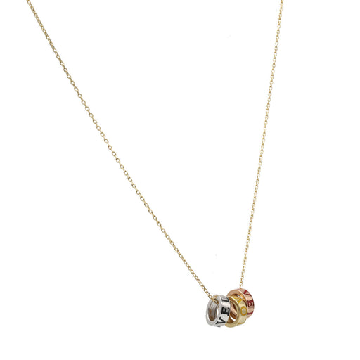 14 Karat Three Tone Gold Three Love Rings Necklace