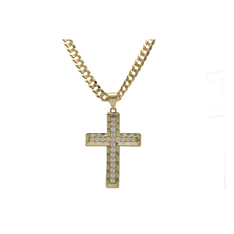 10 Karat Gold Italian Curb Cuban Chain Cross Charm Set