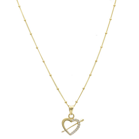 14 Karat Gold Beads Necklace & Heart Charm