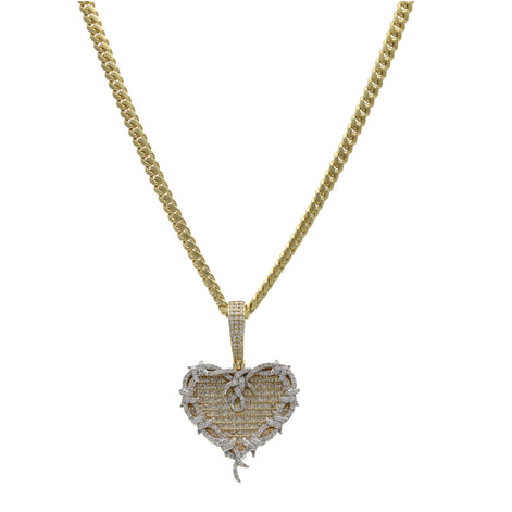 10 Karat Gold Cuban Link Chain & Karol Heart Diamond Charm