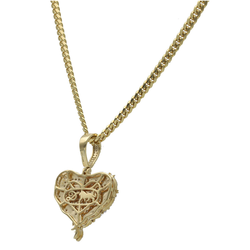 10 Karat Gold Cuban Link Chain & Karol Heart Diamond Charm