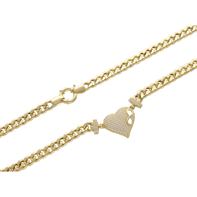 14 Karat Gold Heart Infinity Cuban Necklace