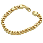 Studio product shot of a 10K yellow gold 6mm semi-solid Franco bracelet on white background, Veka Jewelry