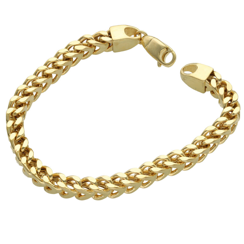 Studio product shot of a 10K yellow gold 6mm semi-solid Franco bracelet on white background, Veka Jewelry