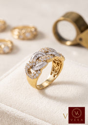 VEKA Jewelry Men's 10K Yellow Gold Cuban Link Diamond Ring 1.60 CTW