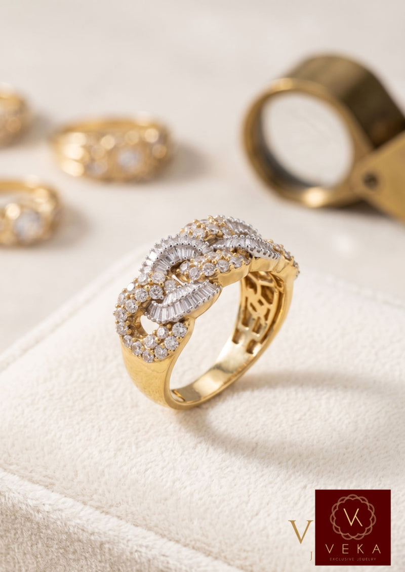 VEKA Jewelry Men's 10K Yellow Gold Cuban Link Diamond Ring 1.60 CTW