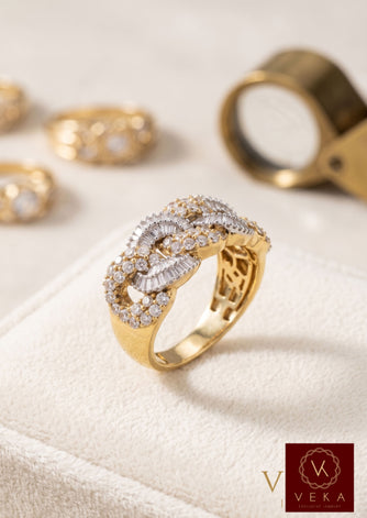 VEKA Jewelry Men's 10K Yellow Gold Cuban Link Diamond Ring 1.60 CTW