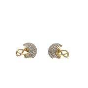 Men's football helmet stud earrings in 10k yellow gold featuring 3/8 ctw natural diamond accents on a solid white background.