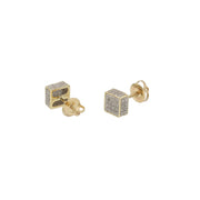 Pair of men's 10K gold square diamond stud earrings with secure screwbacks isolated on a clean white background