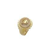 Veka Jewelry 14K yellow gold crown signet ring with pave cubic zirconia diamonds.