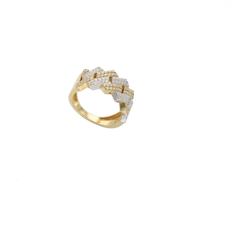 Detailed view of the solid 10K yellow gold band and inner craftsmanship of the men's diamond edge Cuban ring
