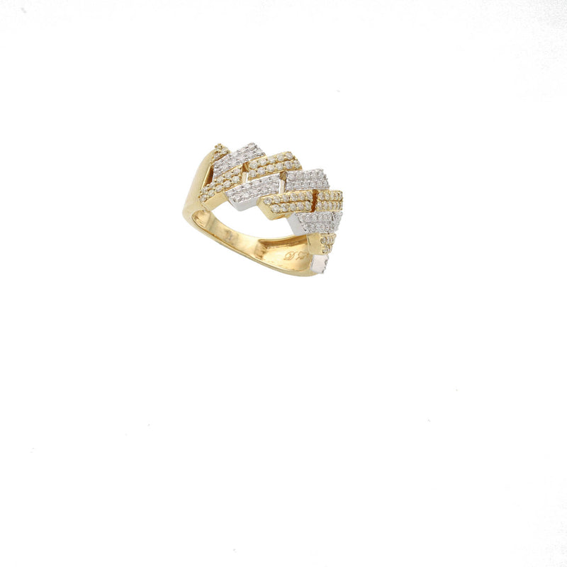 Detailed view of the solid 10K yellow gold band and inner craftsmanship of the men's diamond edge Cuban ring