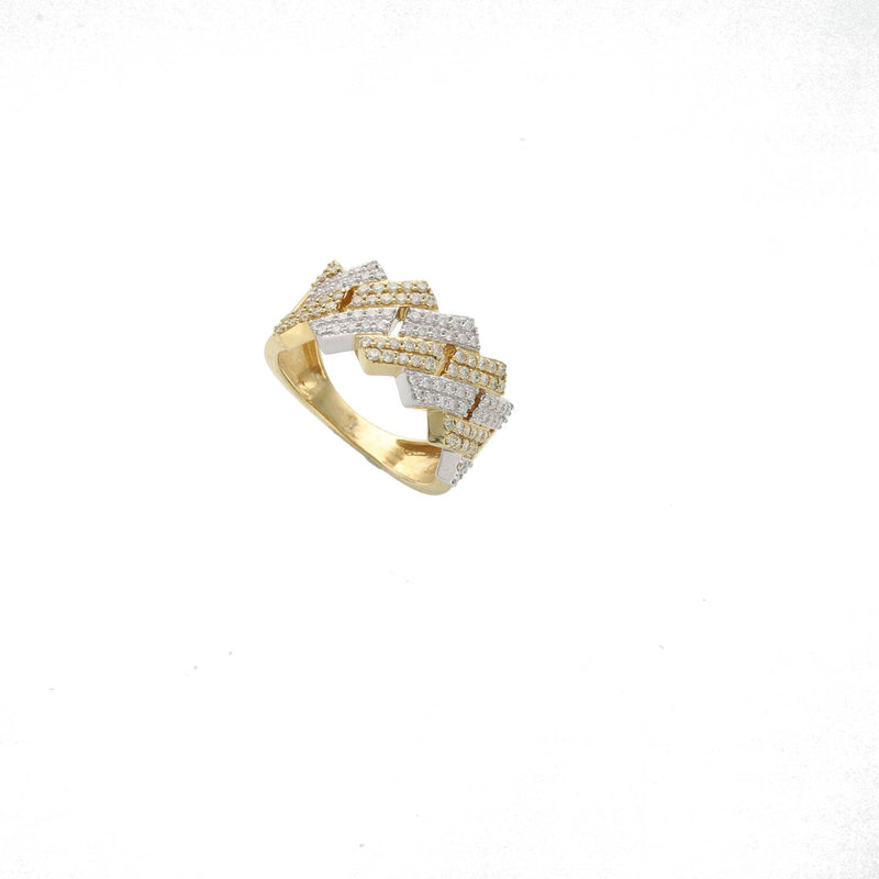 Detailed view of the solid 10K yellow gold band and inner craftsmanship of the men's diamond edge Cuban ring