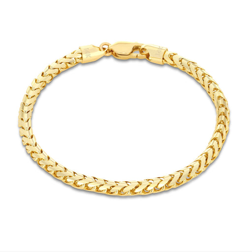 Isolated view of Veka Jewelry real solid 10k yellow gold diamond cut franco bracelet for men 4mm on a white background
