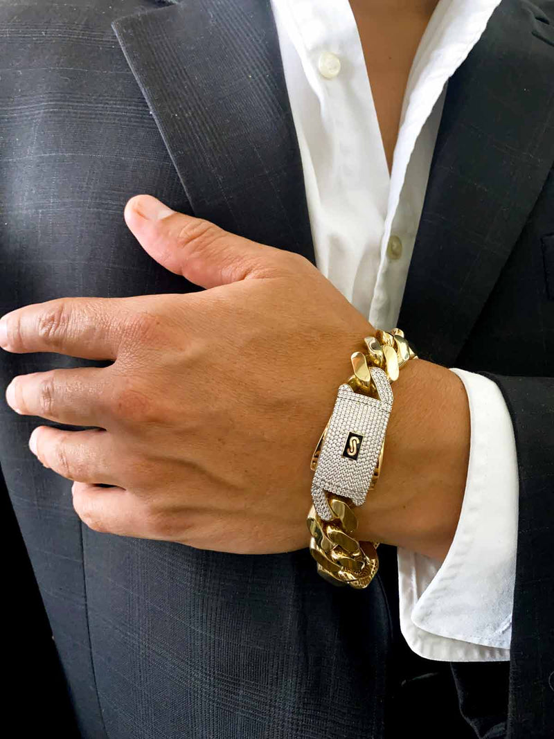 14 Karat Monaco Gold CZ Lock Bracelet