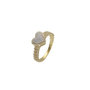 Frontal view of a solid 10K gold heart ring featuring a 0.35 carat natural diamond pavé setting for women
