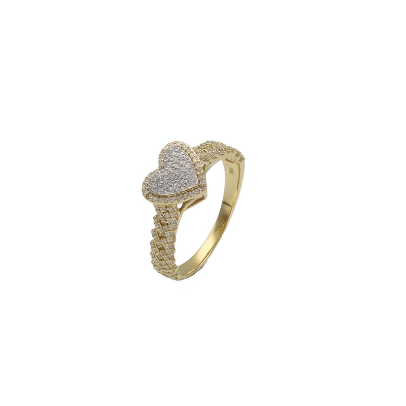 Frontal view of a solid 10K gold heart ring featuring a 0.35 carat natural diamond pavé setting for women