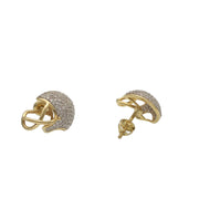 Close-up side profile of a 10k gold football helmet earring, highlighting the detailed tridimensional face mask design.