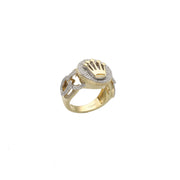 Side profile of the 13.1g gold crown ring highlighting the solid inner band and white gold accents.