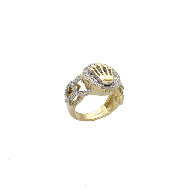 Side profile of the 13.1g gold crown ring highlighting the solid inner band and white gold accents.