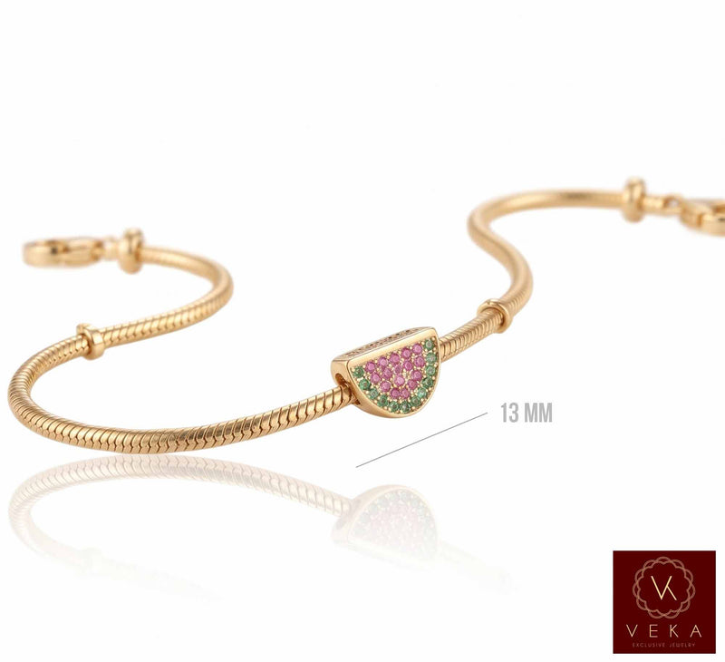 14K Gold & CZ Watermelon Slide Charm for Bracelet