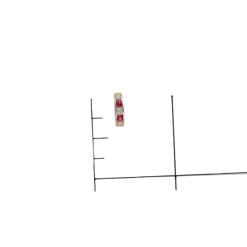 14K Gold White/Pink Cz Hoop Earring W:1.1