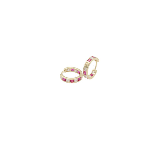 14K Gold White/Pink Cz Hoop Earring W:1.1