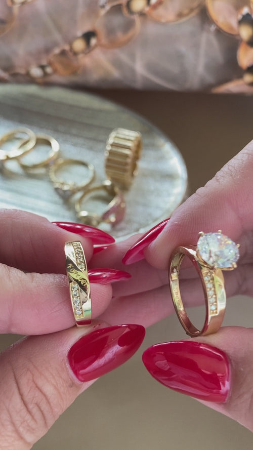Beautiful Wedding Set in 14k Gold with the word "forever" in both men and women bands.
