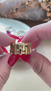 Bold 14 Karat Gold woven band ring, featuring an intricate and unique 2025 Jewelry Design, set against a white background - Shop where the best price jewelry is VEKA JEWELRY