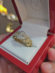 Premium red Veka Jewelry leather gift box holding a handcrafted diamond mariner link statement ring in 10K gold