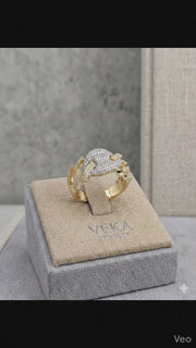 Video showing the 360-degree sparkle of natural GH SI diamonds on a handcrafted 10K gold cuban gucci link statement ring