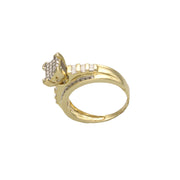 A back view of the 10k yellow gold diamond engagement ring. This shot shows the solid, comfortable-fit polished gold shank at the base of the finger and provides a unique angle on how the two bands seamlessly integrate, demonstrating the substantial 4.2-gram construction