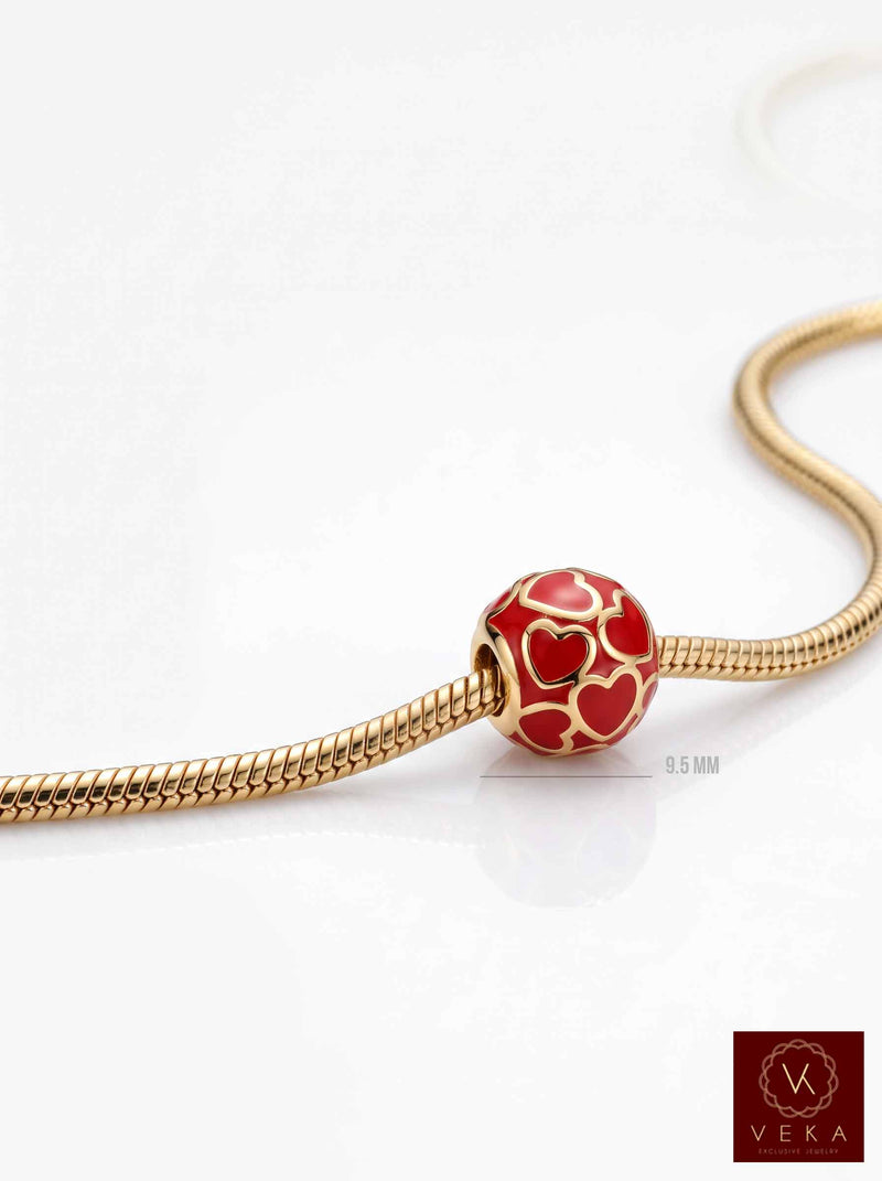14K Red Love Open Hearts Fancy Charm for Bracelets.