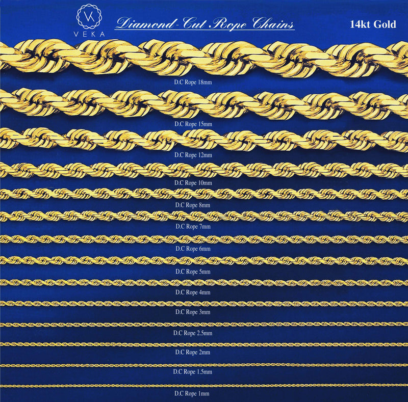 14 Karat Real Gold Semi Solid Diamond Cut Rope